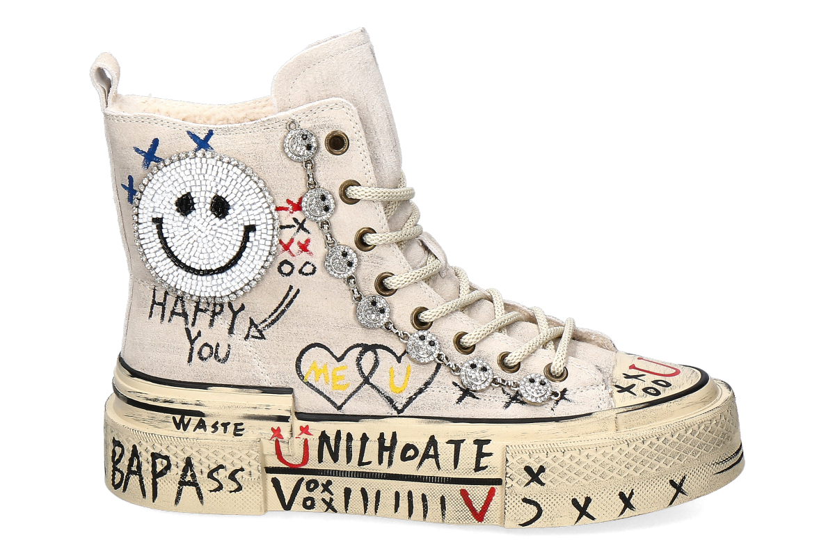 Nan-Ku Couture High Top Sneaker gefüttert SKATER SMILEY - beige  Nan-Ku Couture High Top Sneaker gefüttert SKATER SMILEY - beige