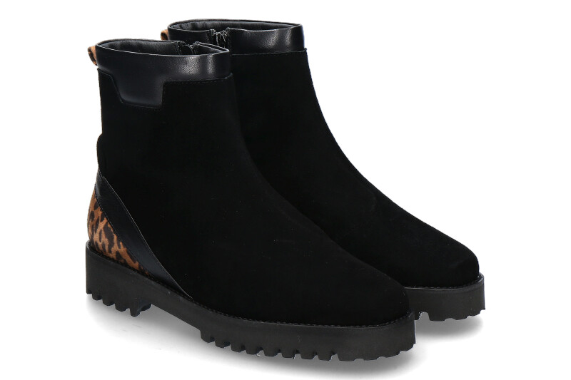 Mania Stiefelette CAMOSCIO NERO LEOPARDINO