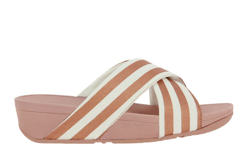 Fitflop Pantolette LULU METALLIC STRIPE SLIDES WHITE/ROSE GOLD (39)