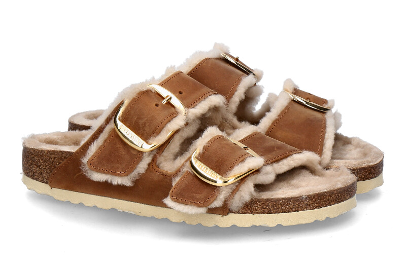 Birkenstock Pantolette ARIZONA BIG BUCKLE SHEARLING SCHMAL- cognac