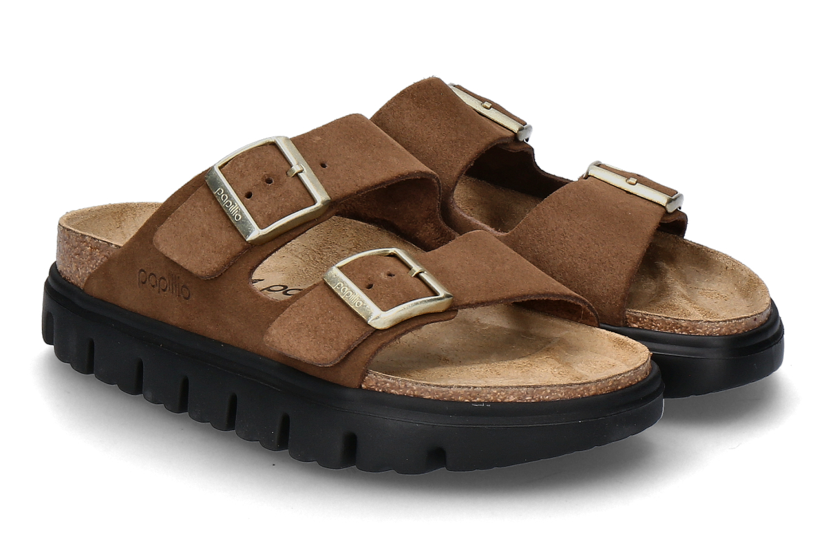 Papillio by Birkenstock Pantolette ARIZONA PAP CHUNKY VELOURSLEDER- dark tea/black