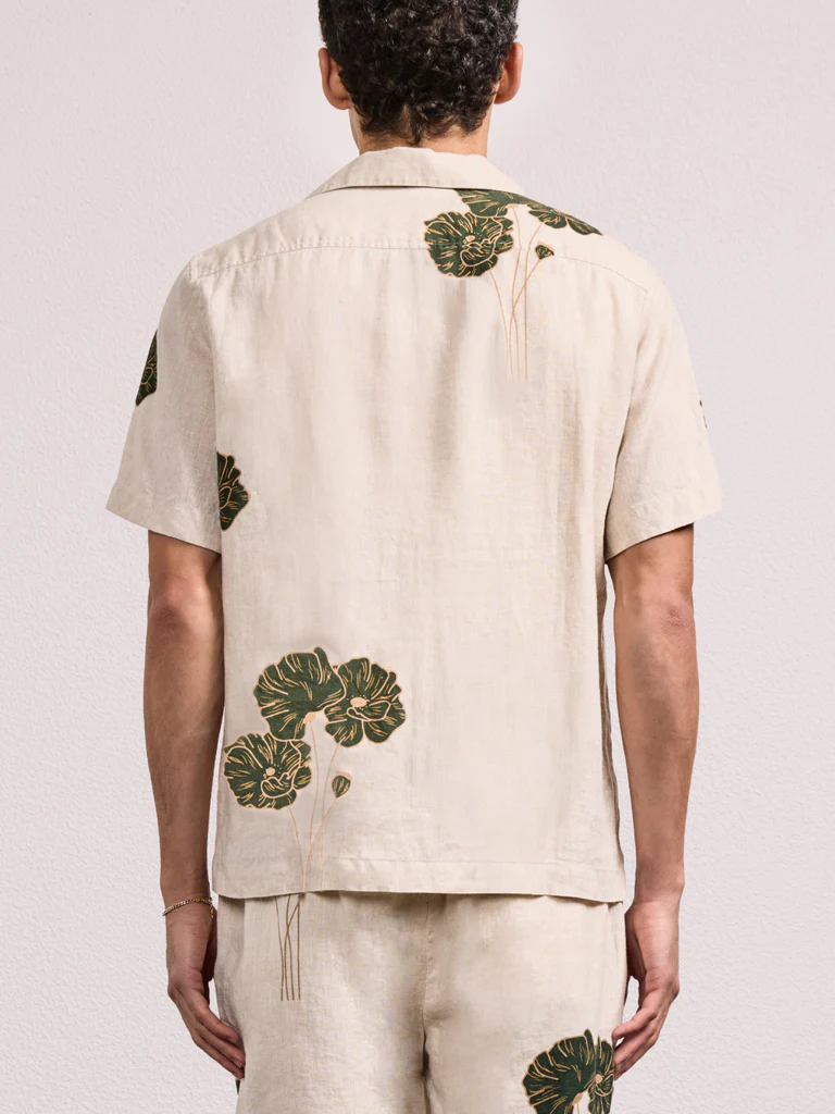 Frescobol Carioca Herren- Hemd ROBERTO FLORAL PRINT- ecru/evergreen