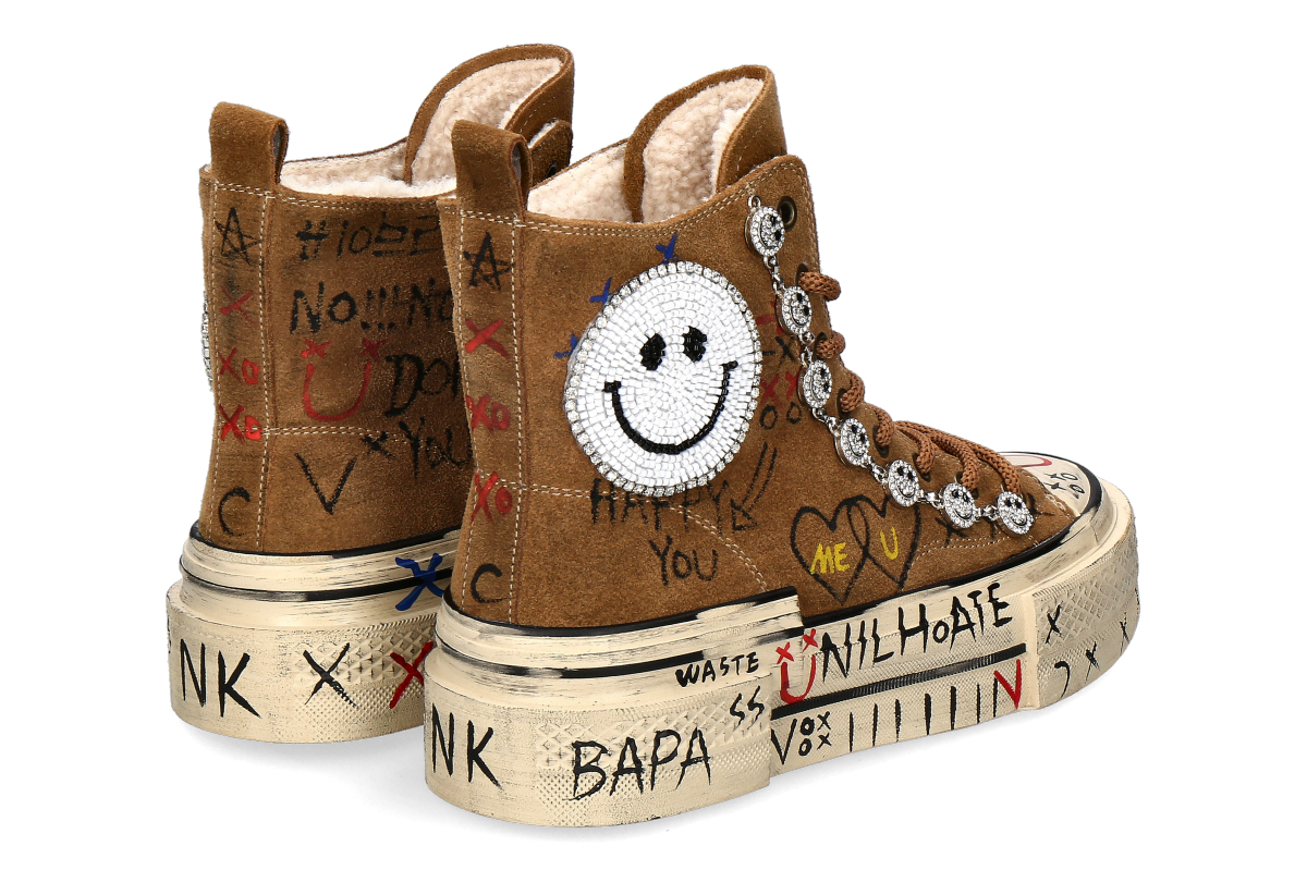 Nan-Ku Couture High Top Sneaker gefüttert SKATER SMILEY - camel_236300031_2 Nan-Ku Couture High Top Sneaker gefüttert SKATER SMILEY - camel_236300031_2
