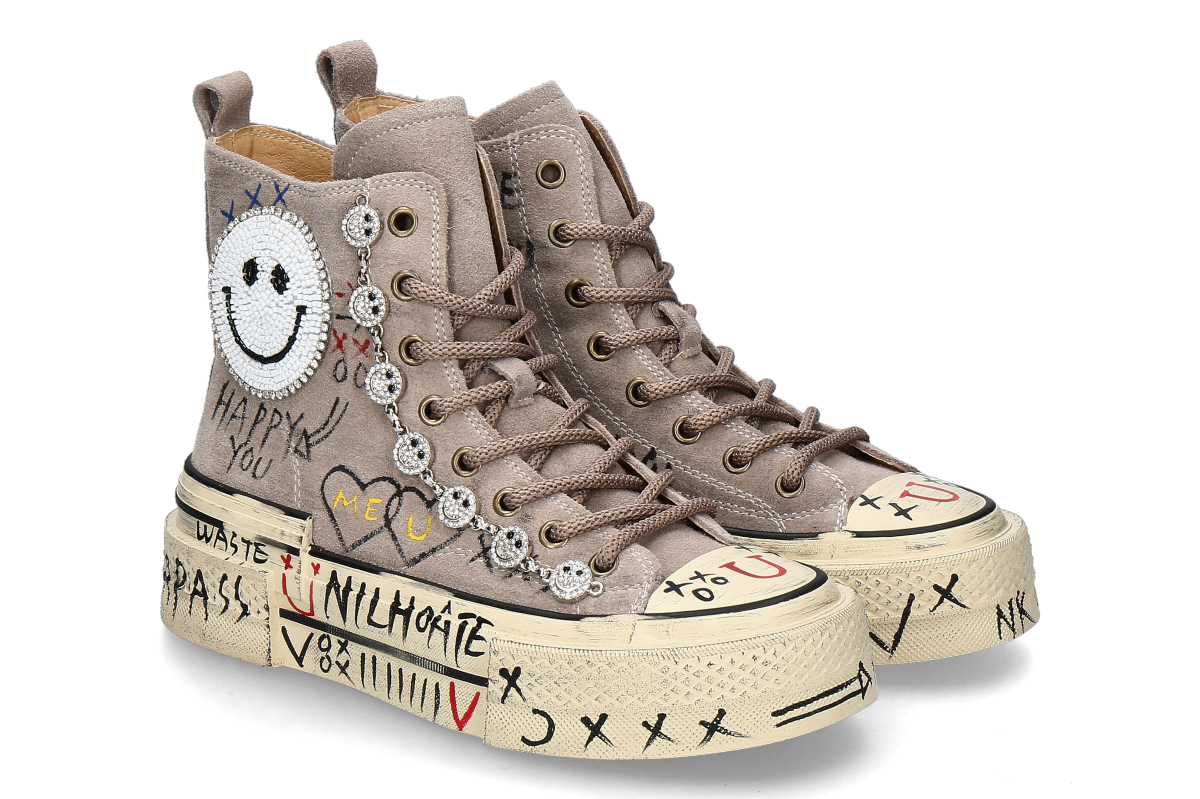 Nan-Ku Couture Mid-Cut Sneaker SMILEY SUEDE- taupe