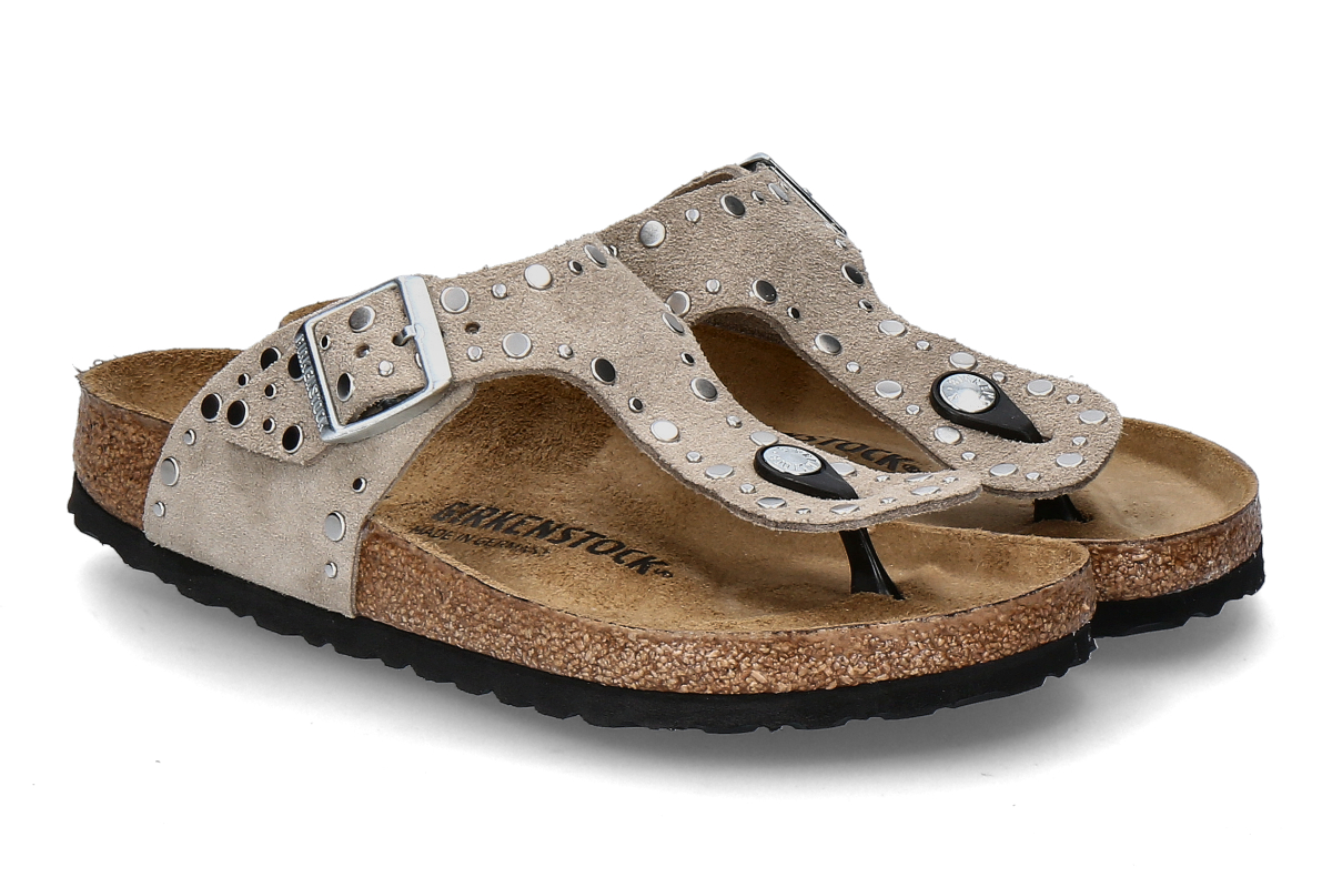 Birkenstock Damen- Zehensteg-Pantolette GIZEH RIVET- taupe
