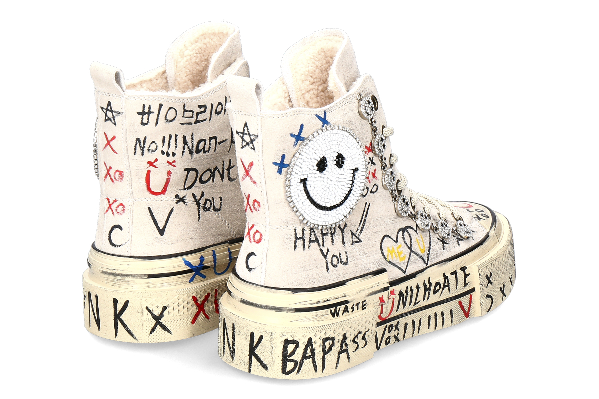 Nan-Ku Couture High Top Sneaker gefüttert SKATER SMILEY - beige_232400156_2 Nan-Ku Couture High Top Sneaker gefüttert SKATER SMILEY - beige_232400156_2