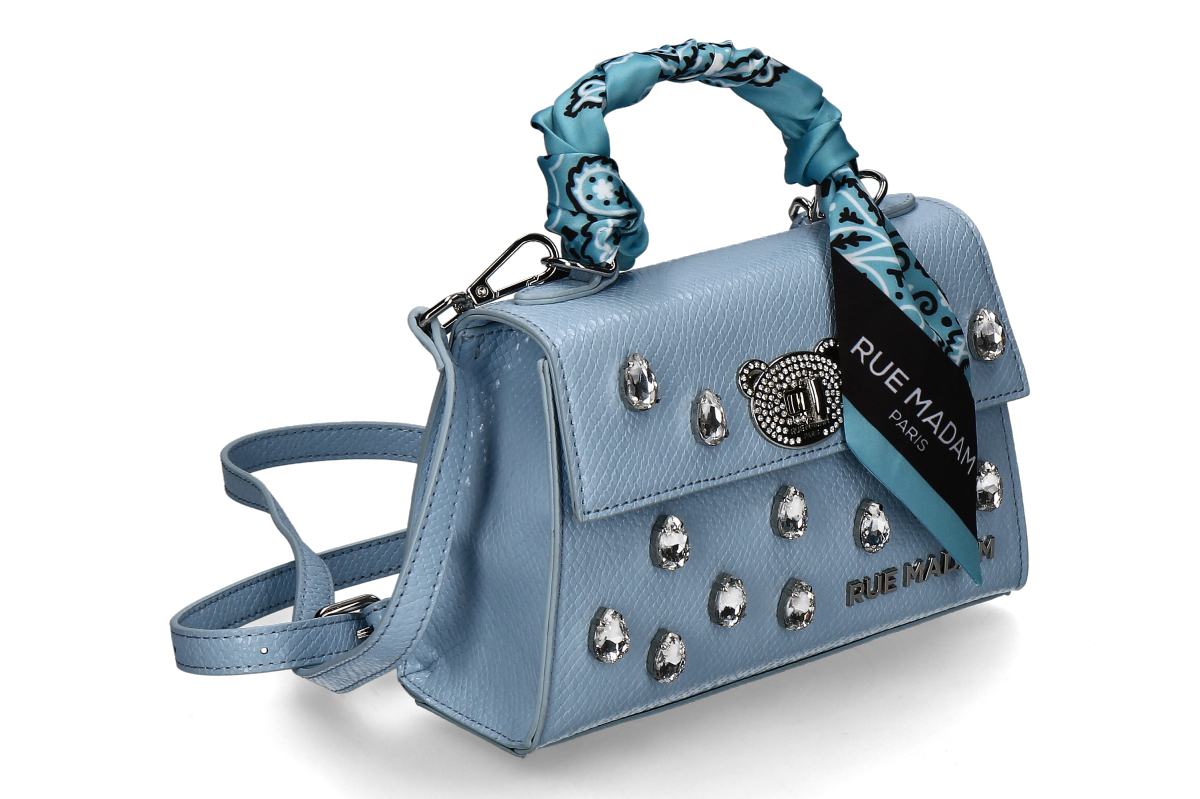 Rue Madam Handtasche MINI TEDDY STRASS- snake light blue/ hellblau