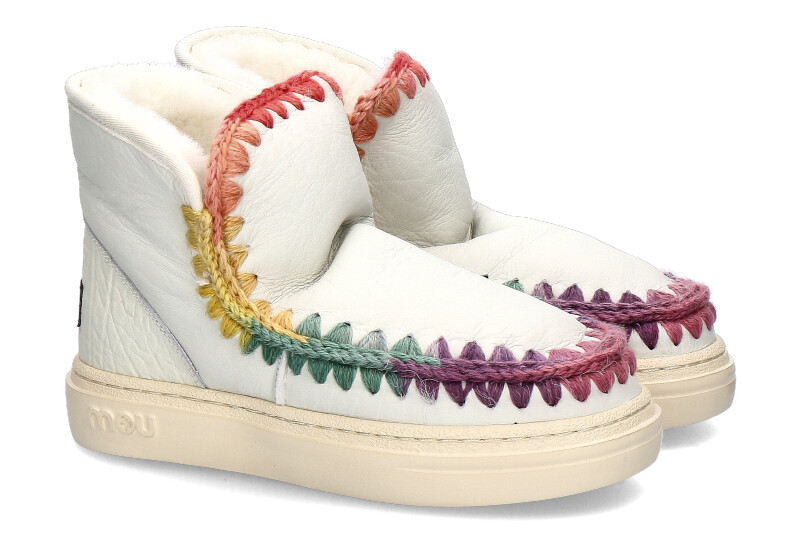 MOU Boots ESKIMO SNEAKER BOLD RAINBOW STITCHING NATURAL WHITE
