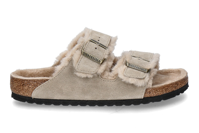 Birkenstock Pantolette ARIZONA SHEARLING NORMAL velourleder- taupe